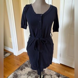 Black Button-Down Dress with Belt